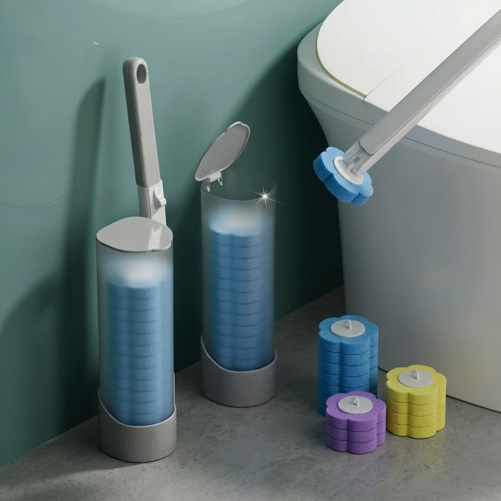 Toilet Brush and Holder Set with Disposable Refills Replacement Head Cleaning Kit Bathroom Cleaning Brush WC Accessories Tool
